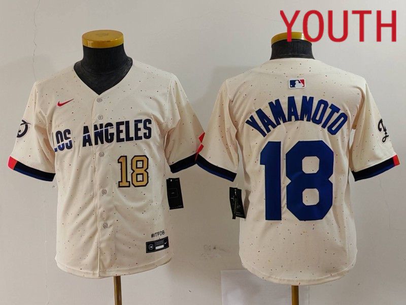 Youth Los Angeles Dodgers #18 Yamamoto Cream Fashion Nike Game MLB Jersey style 7011->women mlb jersey->Women Jersey